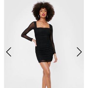 NastyGal Black Mesh Mini Dress